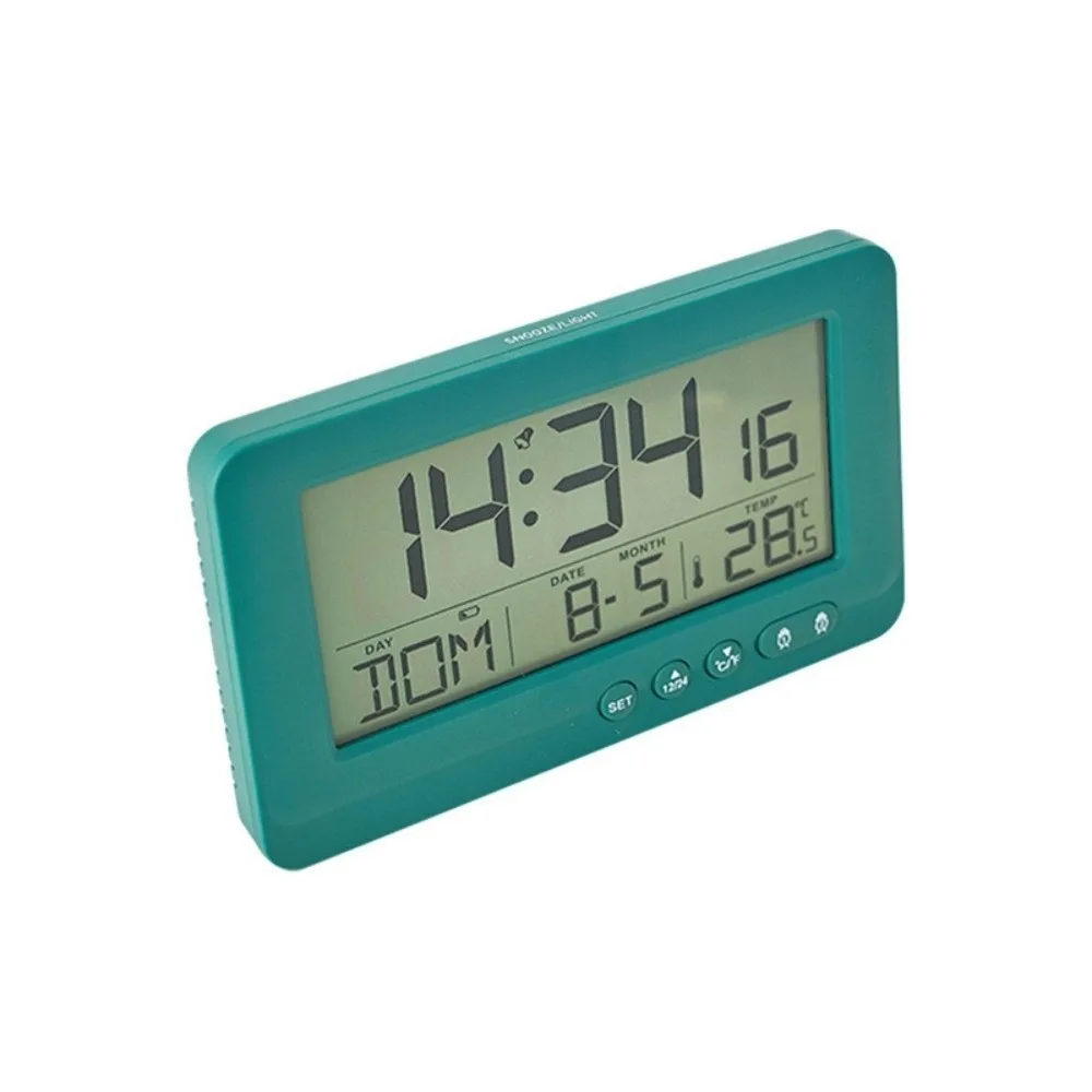 Time/Date/Week/Temperature Electronic Alarm Clock LCD Display Soft Lighting Digital Alarm Clock 7 Languages Plastic