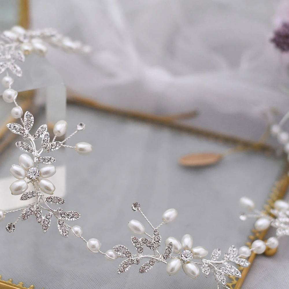 Silver Ladies Belt for Wedding Dress Sash Alloy Leaf Belt for Bride Bridal Dress Accessories Pearls Jewel Belt Leg Ring Headband