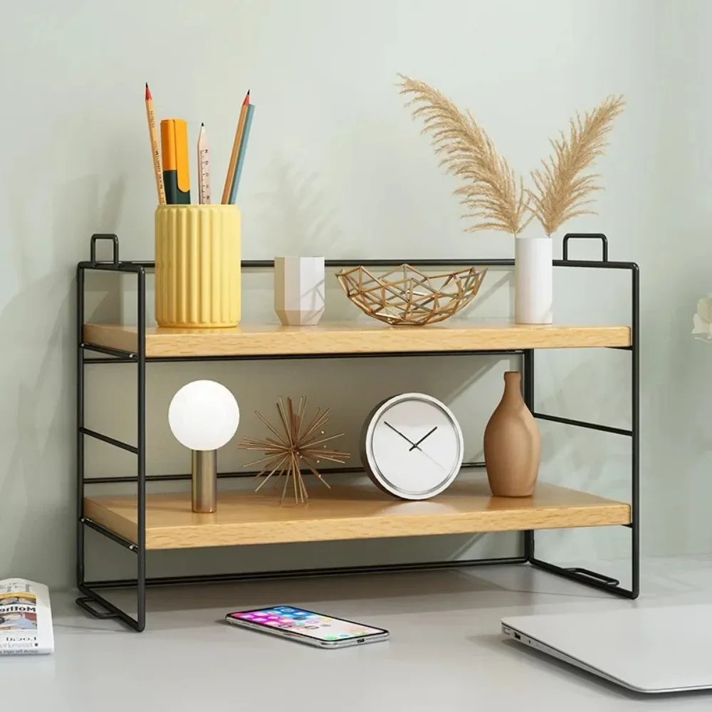 Desktop Bookshelf Wooden Magazine Storage Rack Simple Flower Shelf Kitchen Organizer Holder Makeup Stand Multi-Layer Book Rack