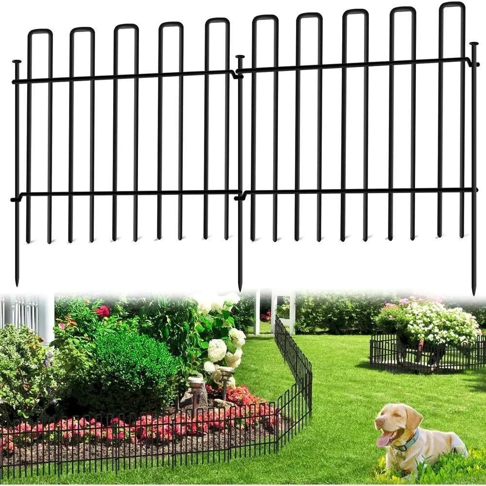 

26-Panel Pet Barrier, 13 High x 37 Long, Rust-Resistant Metal Stakes, Decorative Garden Fence for Dog Digging Protection