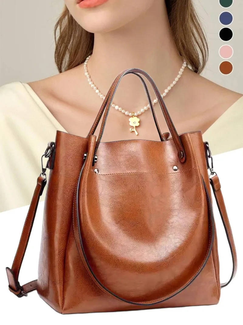 Large capacity light luxury bucket bags shoulder bags body tote bags women\'s genuine leather tote ba