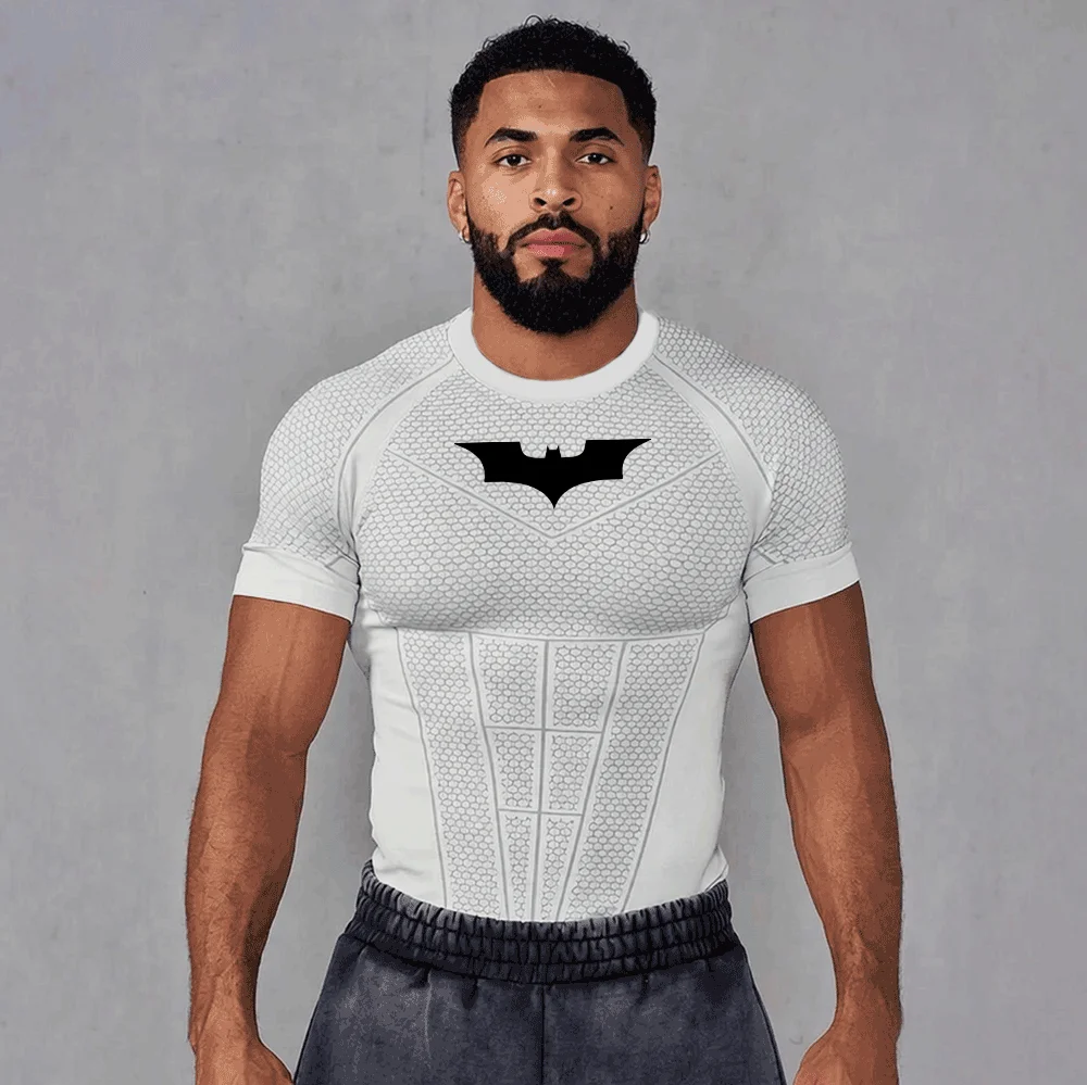 Summer Casual Run Compression T-Shirt Men Tops Bat Print Quick-Dry Fitness Gym Sportswear MMA Rashguard Jersey Workout Tee Male