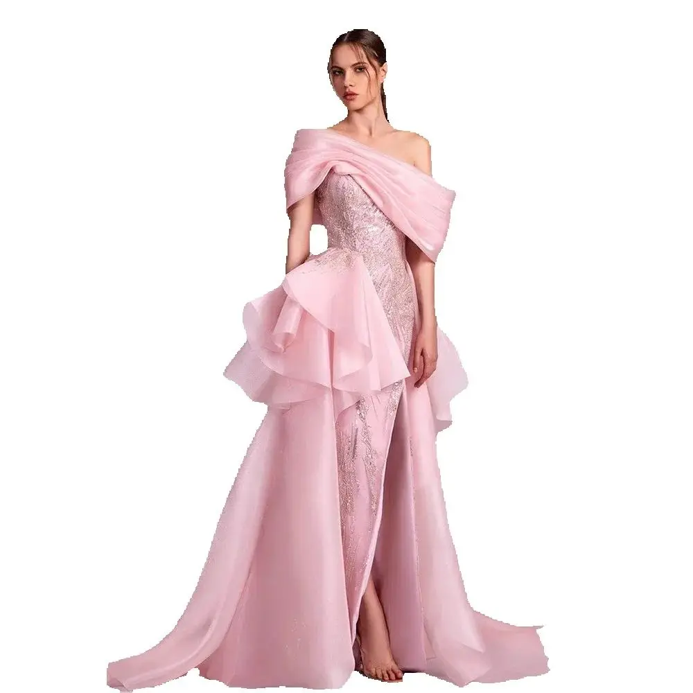 Elegant Off the Shoulder A-Line Slit Evening Dress New Fashion Female Floor Length Party Prom Gowns