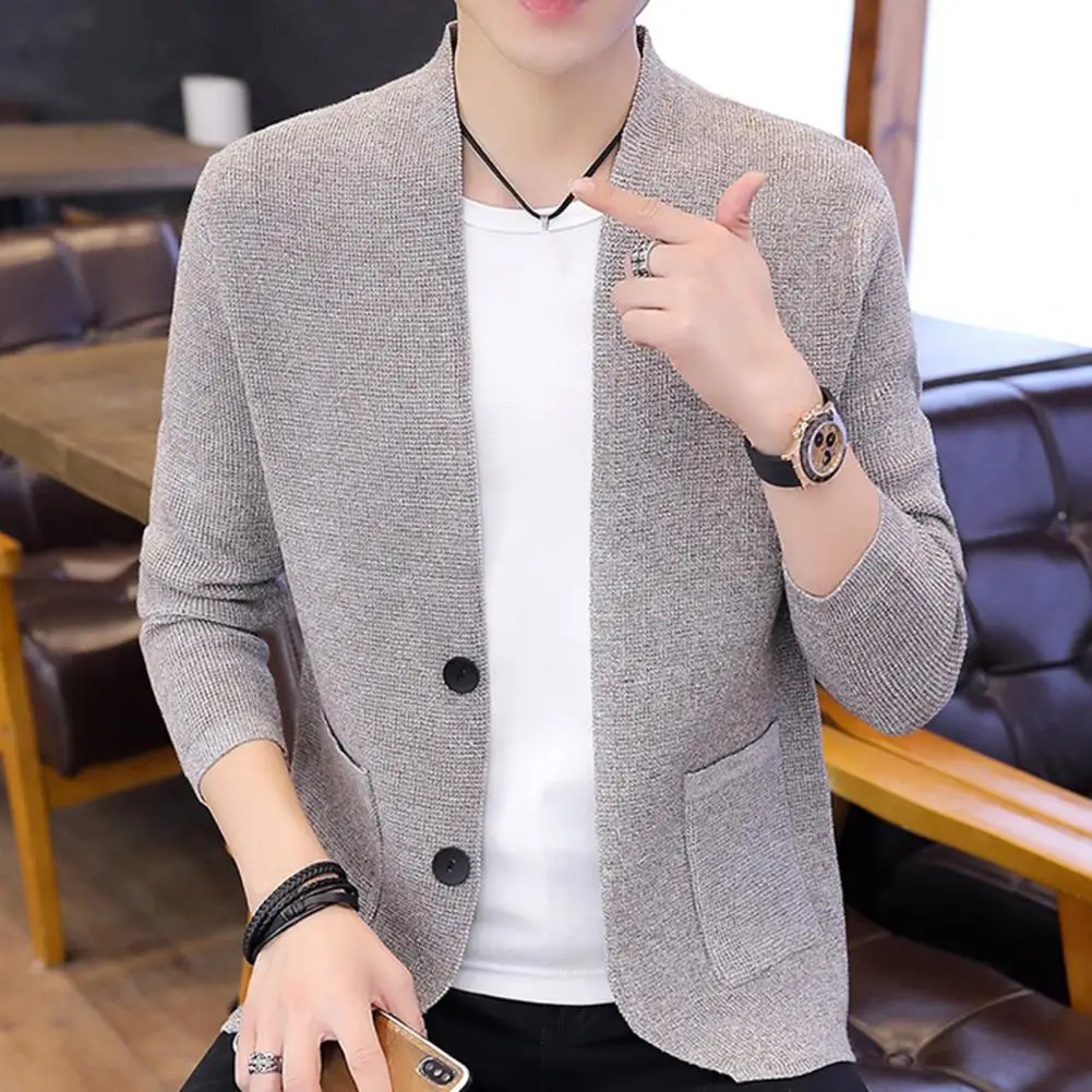 

Fall Men Sweater Stylish Men's Knitwear Coat Single-breasted Solid Color Cardigan with Elastic Fit Soft Warm for Fall/winter