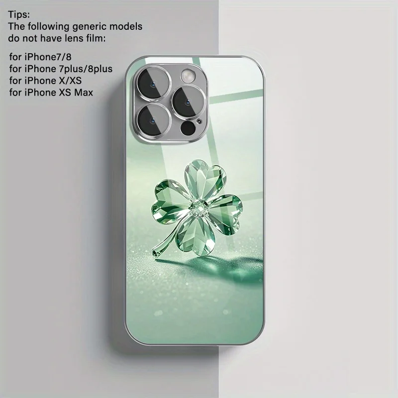 Funda de teléfono de cristal de trébol verde claro para vivo V50 V40 Y29 V30E Y28 V30 V40E Y78 Y27 V29E Y78 Y36 Y35 V27E V29 Pro Plus Lite 4G 5G