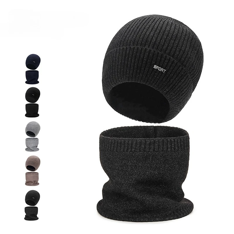 Winter New Core Yarn Knitted Hat Skiing Thick Warm Woolen Hat Outdoor Cycling Ear Protection Scarf Hat for Men