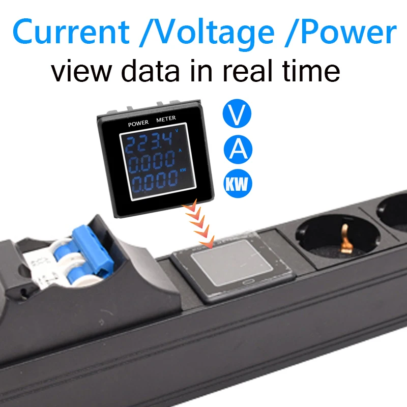 Imagem -02 - Cabinet Rack Mount Pdu Power Strip Unidade de Distribuição de Energia 28 Maneiras Soquete Alemão com Ampere Volt Watt Medidor de Display Digital