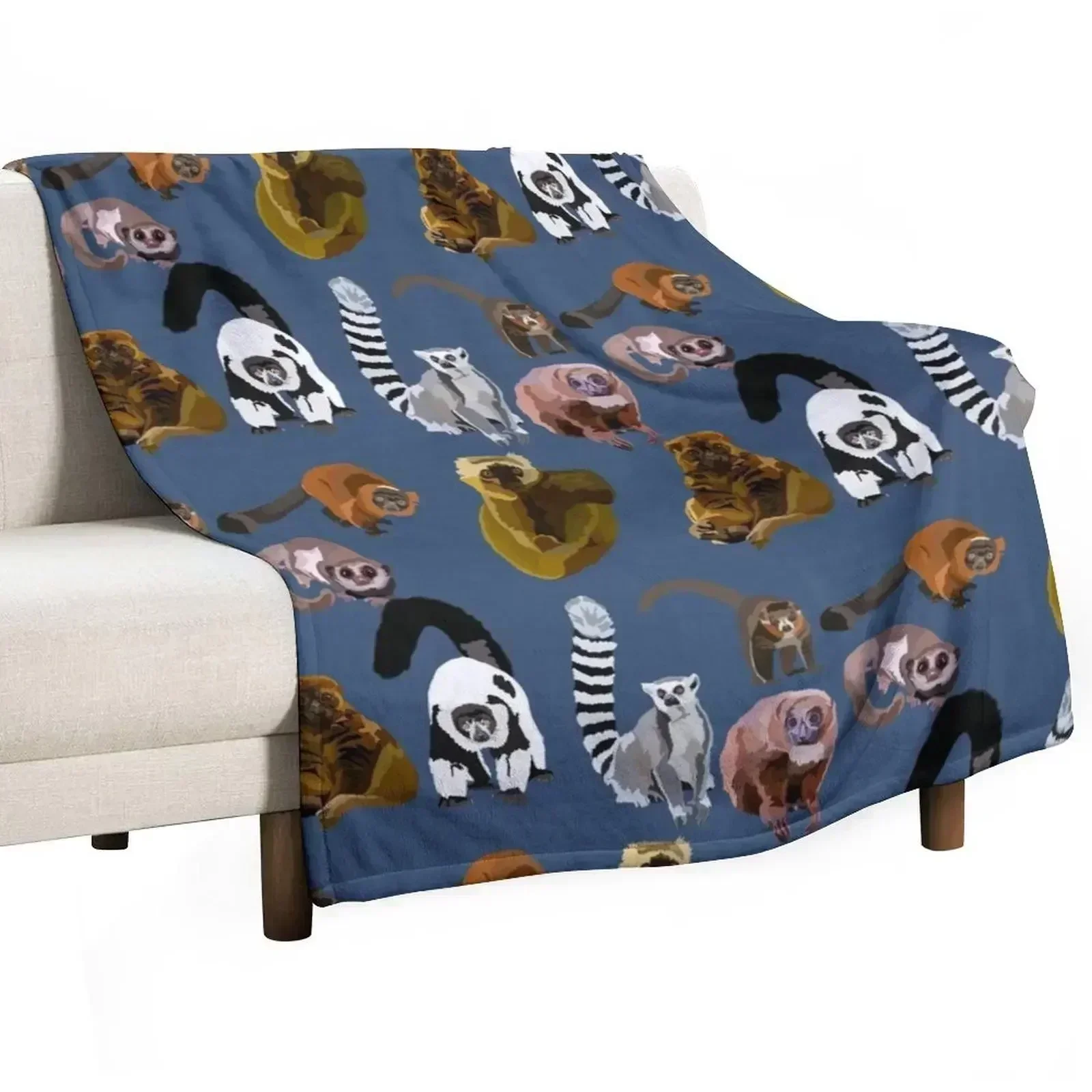 

Mixed Lemur Species Ring Tail, Black and White Ruff, Red Ruff Lemur Throw Blanket Bed Luxury Throw Blankets