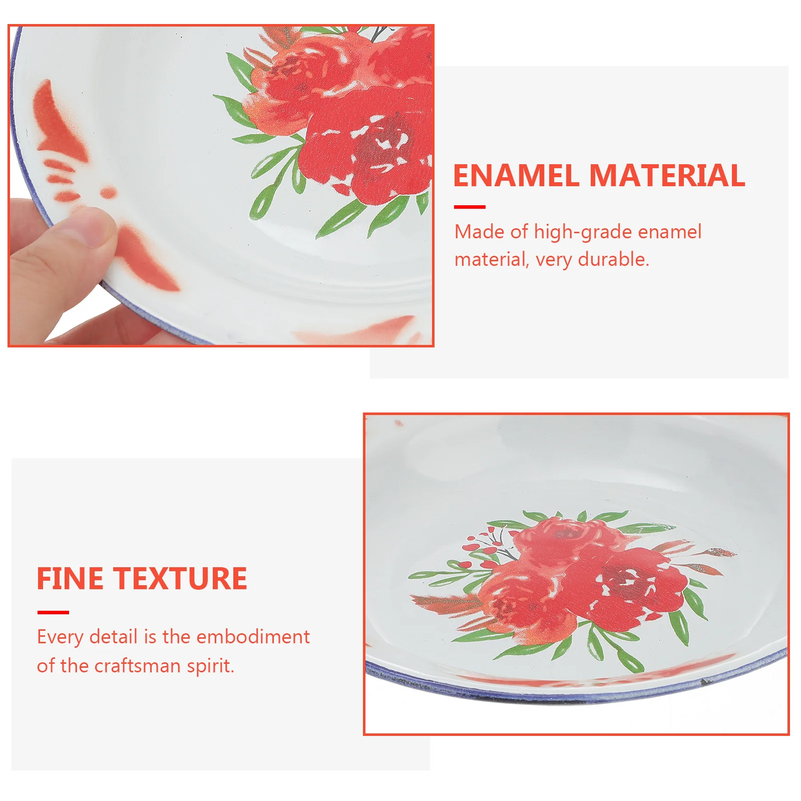 

Chinese Style Enamel Plate Red Floral Pattern Elegant Serving Tray for Snacks Fruits Cakes Tableware Decor Enamel Dish