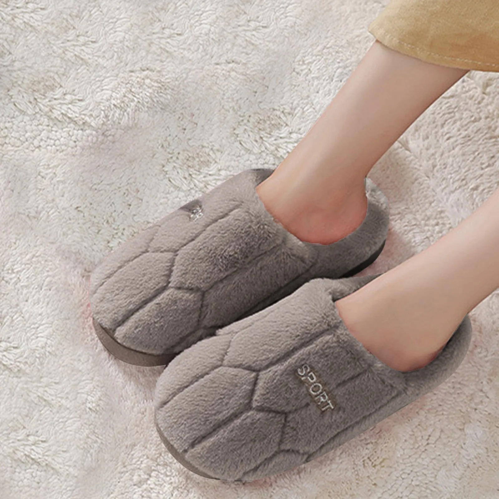 Men Winter Warm Fur Slippers House Unisex Non Slip Soft Shoes Comfy Flat Heel Home Indoor Bedroom Fleece Plush Slippers Bedroom