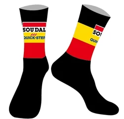 LASER CUT ONE PAIR  SOUDAL QUICK STEP TEAM BELGIUM Cycling Socks Antislip Bike Racing MITI Breathable FOR Men and Women