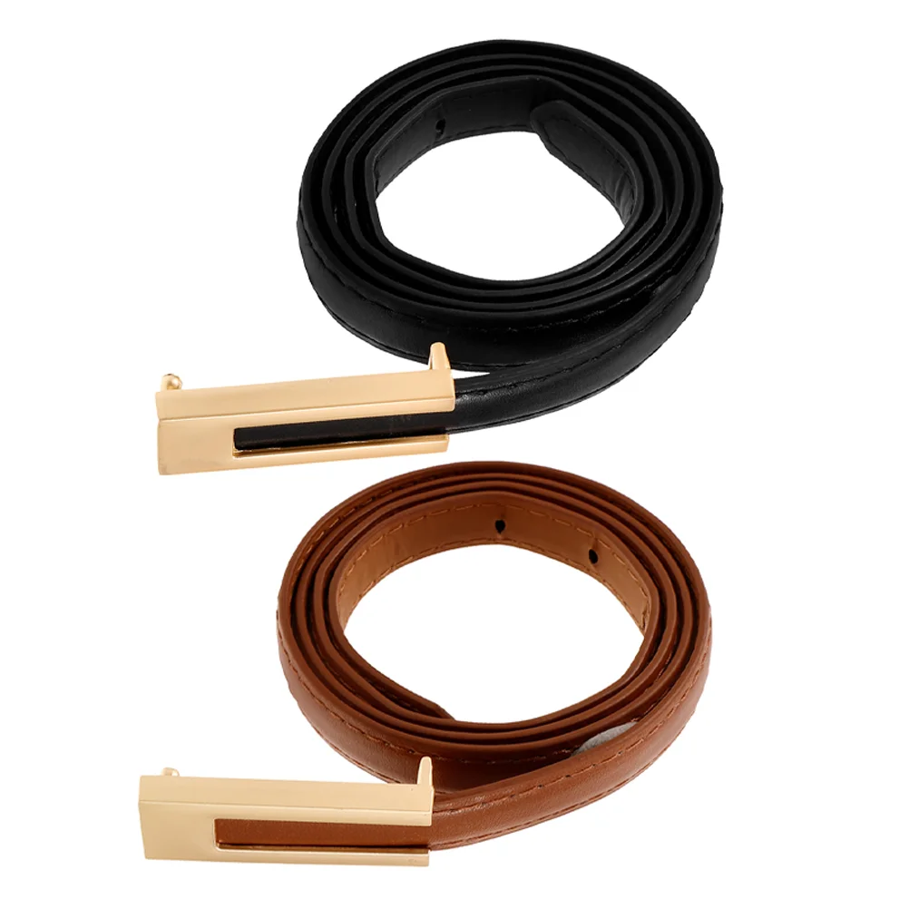 

2 Pcs Vintage Belt Thin Dress Belts for Women Girls Faux Jeans PU Women's