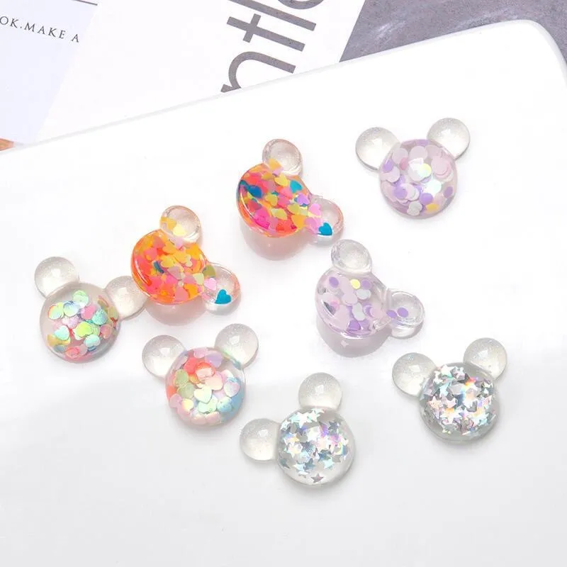 Wholesale 50pcs/lot color Sequins core animals cartoon mouse heads shape resin cabochon beads diy jewelry garment/hair accessory