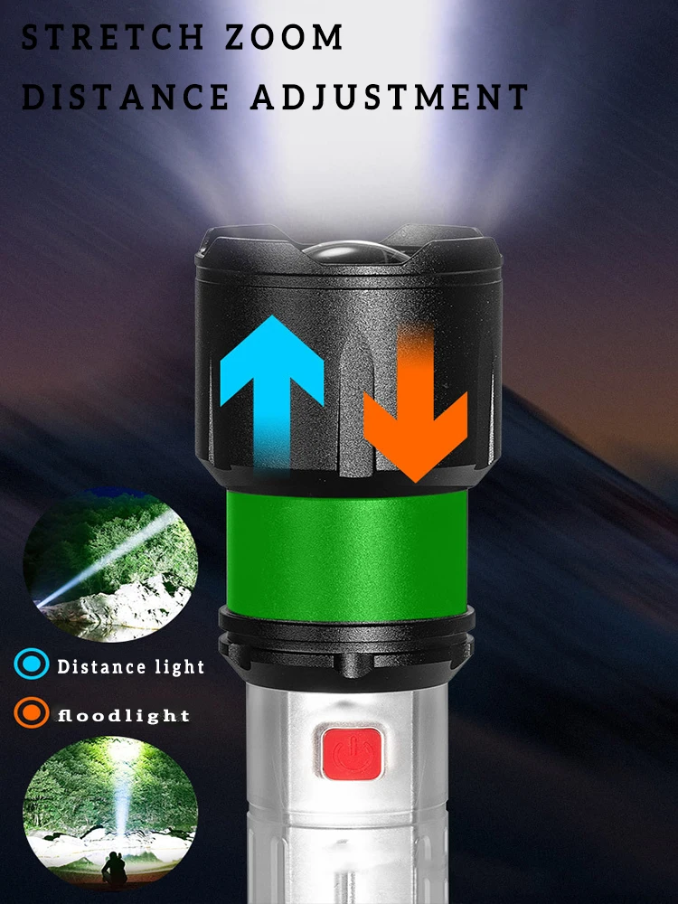 High-Power Led Flashlight Rechargeable Battery 7-Speed Light Mode Camping Lantern Power Bank Can Zoom Long Shot Tactical Torch