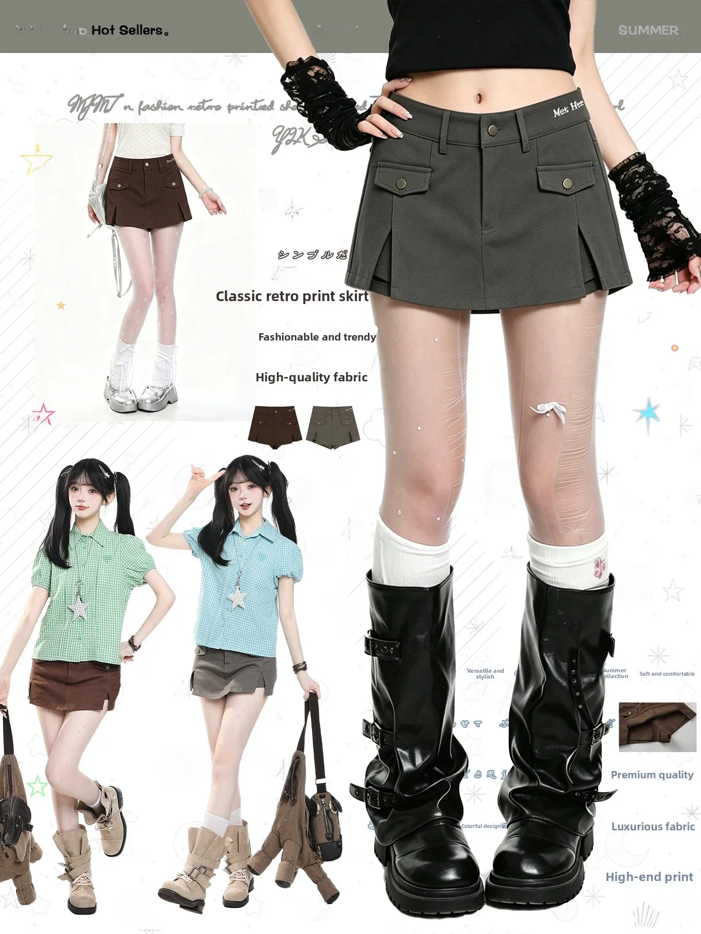 High Waist A-Line  Skirt Women's Summer Slimming Short Skirt Workwear Style Cover Hip Sexy Girl Wind Casual Half-length S...