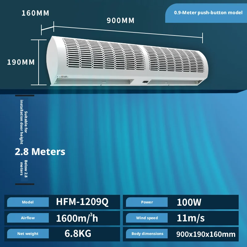 Wall Mounted Bladeless Tower Fan Large Air Volume Double Gear 0.9m Cross-flow Powerful Air Curtain Strong Wind Air Cooler Fan