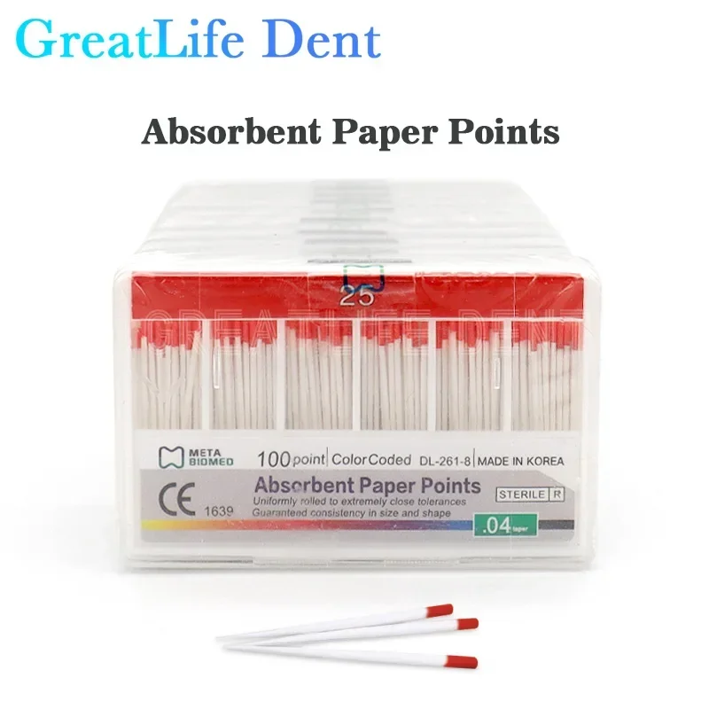 GreatLife Dent 200pcs/box Tips Taper 0.2/0.4/0.6 Size 15/20/25/30/35/40 Dental Root Endodontics Moisture Absorbent Paper Points