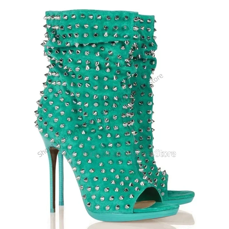 

Multi Colors Rivets Decor Peep Toe Sandals Boots Mid Calf Slip On Women Shoes Thin High Heels Fashion 2023 Zapatos Para Mujere