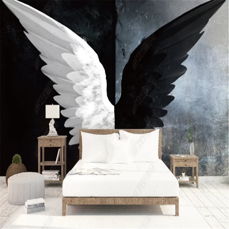 Custom Nordic Modern 3D Photo Wallpaper Murals Creative Black White Angel Wings Art Wall Painting Living Room Bedroom Home Decor