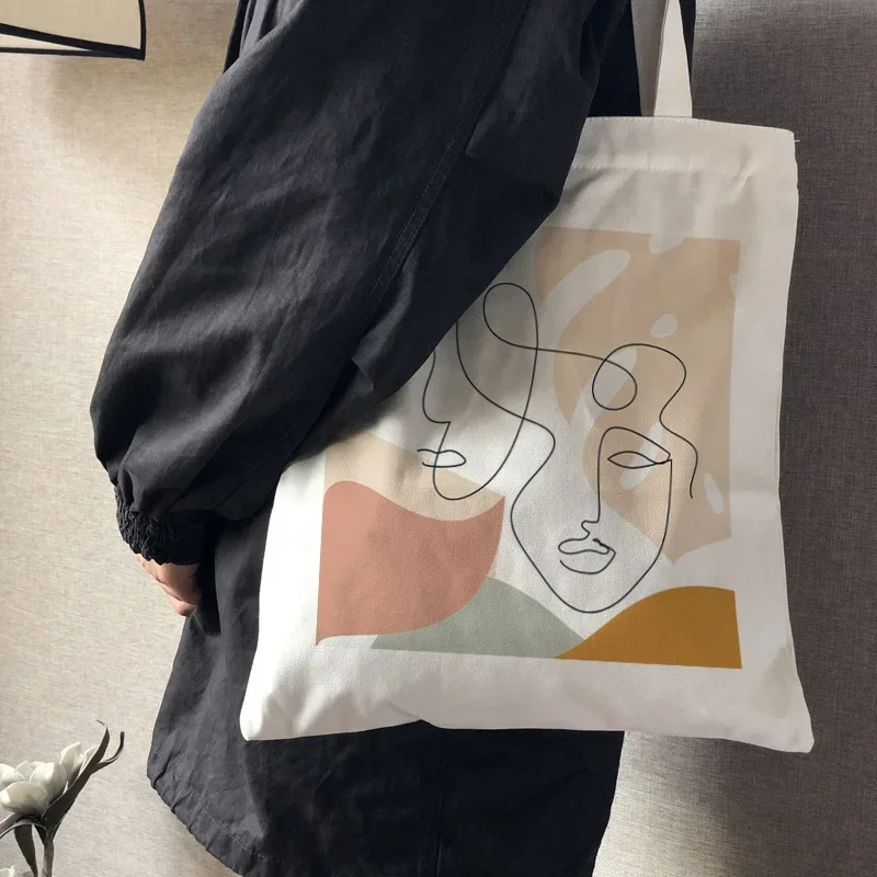 Women's Ulzzang Ins Large Capacity Casual Shopper School Bag Fashion Harajuku Shoulder Bag Abstract Art Canvas Face Bags