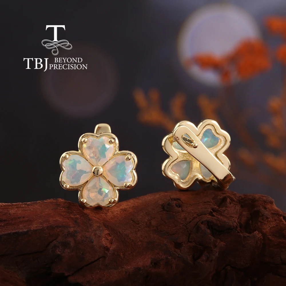 Natural Ethiopia Opal earrings  925 sterling silver  Four leaf clover design fine  jewelry for girls daughter birthday gifts