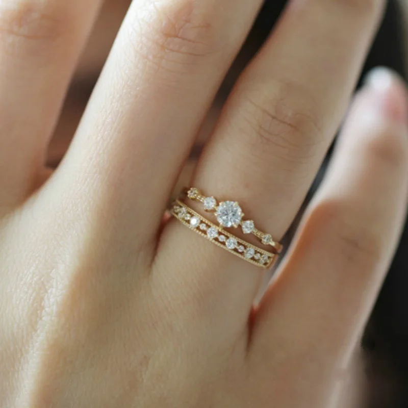ZHOUYANG Wedding Rings For Women Simple Hollow Out Cubic Zirconia Light Yellow Gold Color Gifts Fashion Jewelry KCR110