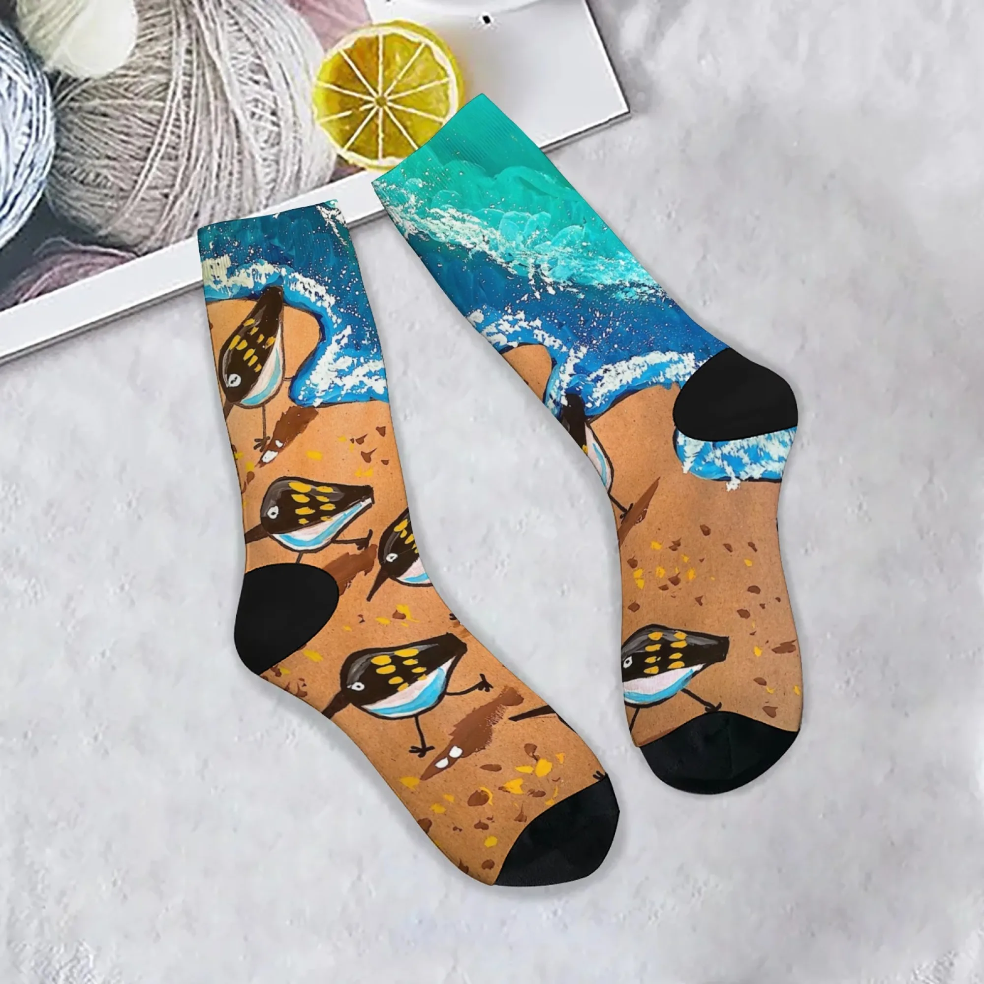 Harajuku Retro Cartoon Strand Vogel Druck Herrensocken Bequeme, atmungsaktive, rutschfeste Socken Roman Street Hip Hop Crew Socken Geschenk