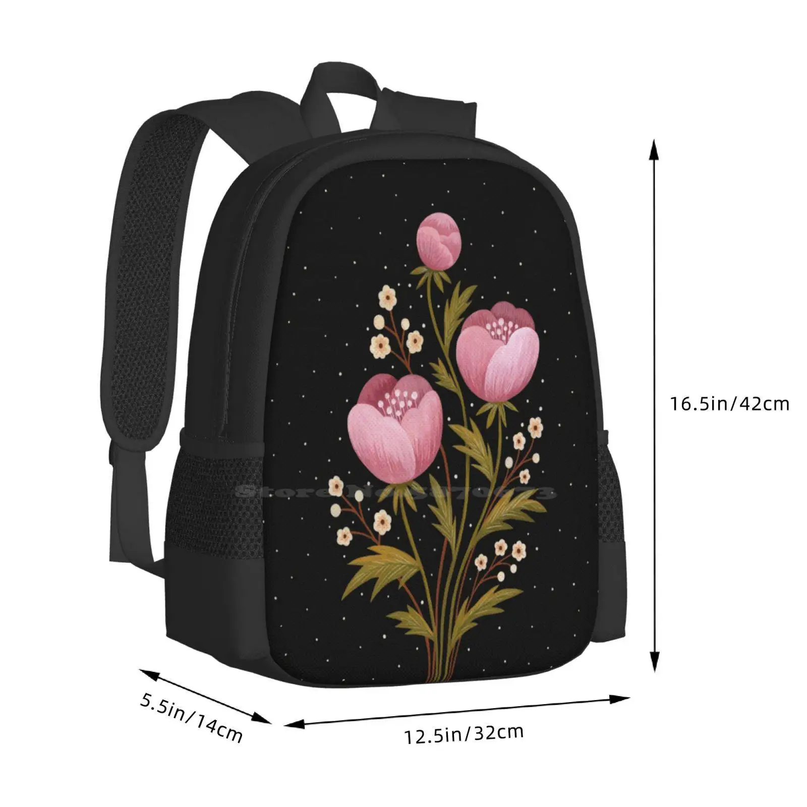 Mochila De Viaje con diseño de flores en la oscuridad, bolso escolar para portátil, flores Gouache, ramo de flores florecientes florales