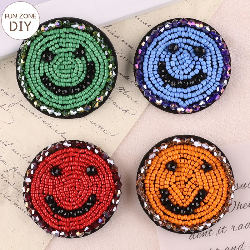 FZDIY Round Smiley Face Breaded Patches for Clothing Sewing Embroidery Parch Para Ropa Costura Appliques Embroidery Supplies