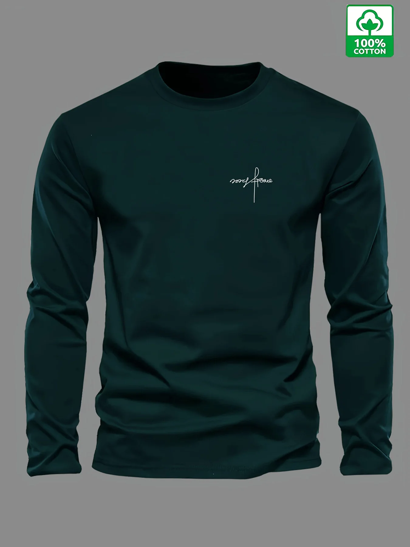 100% pure cotton men's long sleeved round neck loose classic letter printed autumn and winter casual versatile T-shirt top