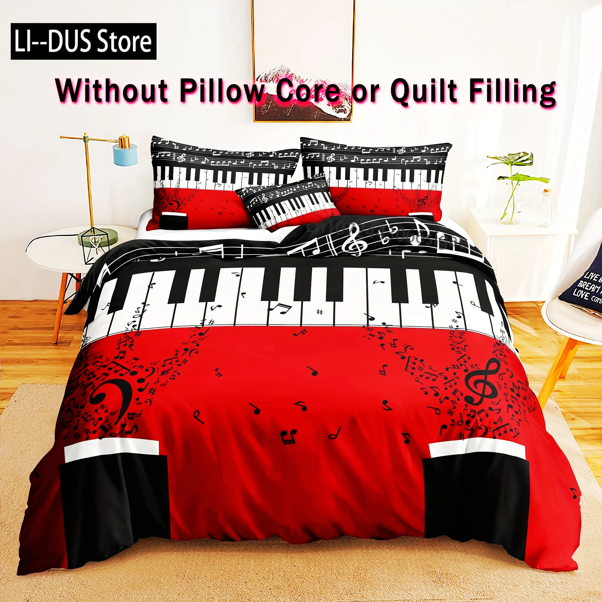 3pcs Soft Music Notes Print Duvet Cover Set - Comfortable Piano Bedding For Bedroom And Guest Room With Vibrant Colors - 1 Duvet