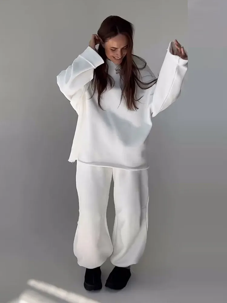 

Casual Solid Hoodies Pants Set Women Full Sleeve O-neck Shirts Long Wide Leg Trousers Sets Female Fashion Lady Suits 2025 Autumn