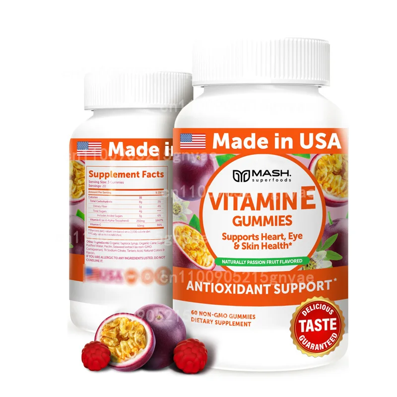 

Vitamin E Supplements Support Immune Health, Non GMO, Gluten Free and Antioxidant Free (125MG 60 Soft Capsules)