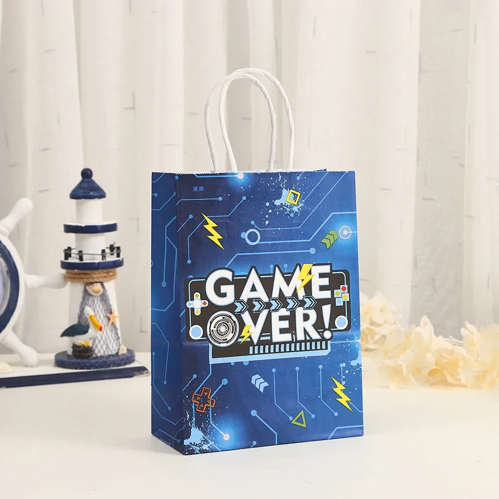 6Pcs Video Game on Theme Paper Gift Packing Bag Game Over Candy Cookie Bag for Kids Boy Birthday Game Night Party Decoration