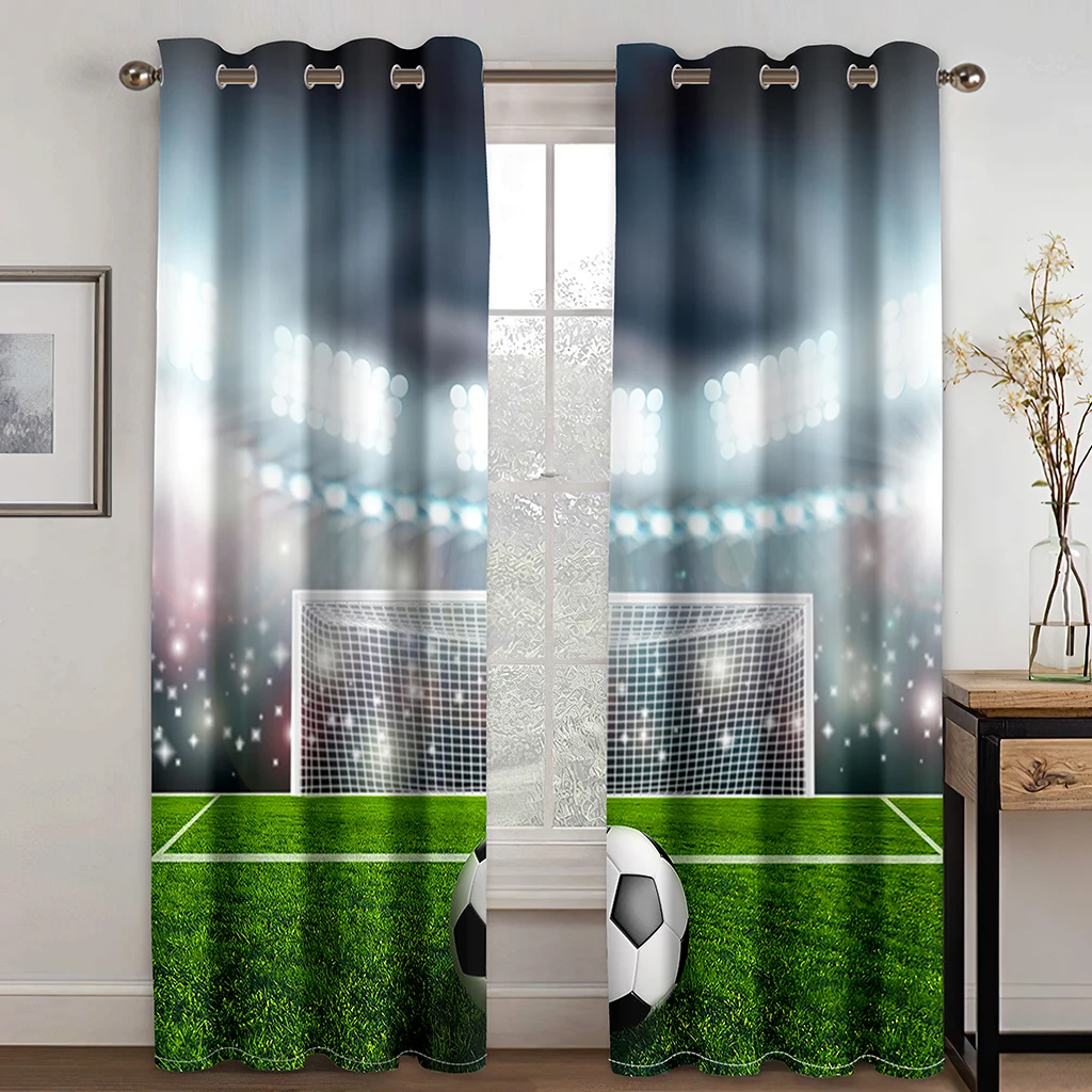 Football Soccer Field Sports Boy Free Shipping Window Curtains For Living Room Kids Bedroom Bathroom Kicthen Door Home Decor2Pcs