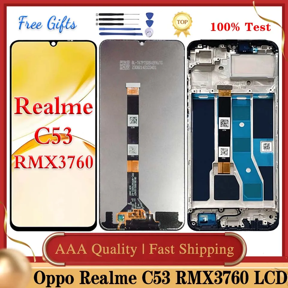 New Original For Oppo Reamle C53 RMX3760 LCD Display 100% Tested RealmeC53 Touch Screen Digitizer Assembly Replacement Parts