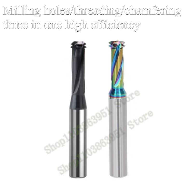 

60 Degrees ISO Solid Carbide Thread End Mill Metric M1.6-M12 CNC Threading Milling Cutter,3 in 1 Aluminium / steel Drilling