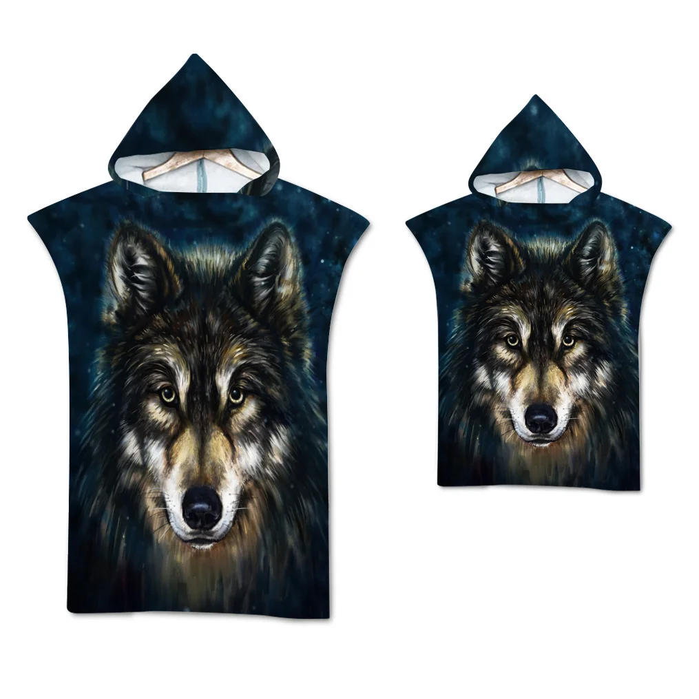 Wolf großes Strand tuch Badet uch schnell trocknende Handtücher Kapuzen mantel Neopren anzug erwachsenes Kind Eltern-Kind Poncho Bademantel zum Schwimmen Surfen – Detail 23