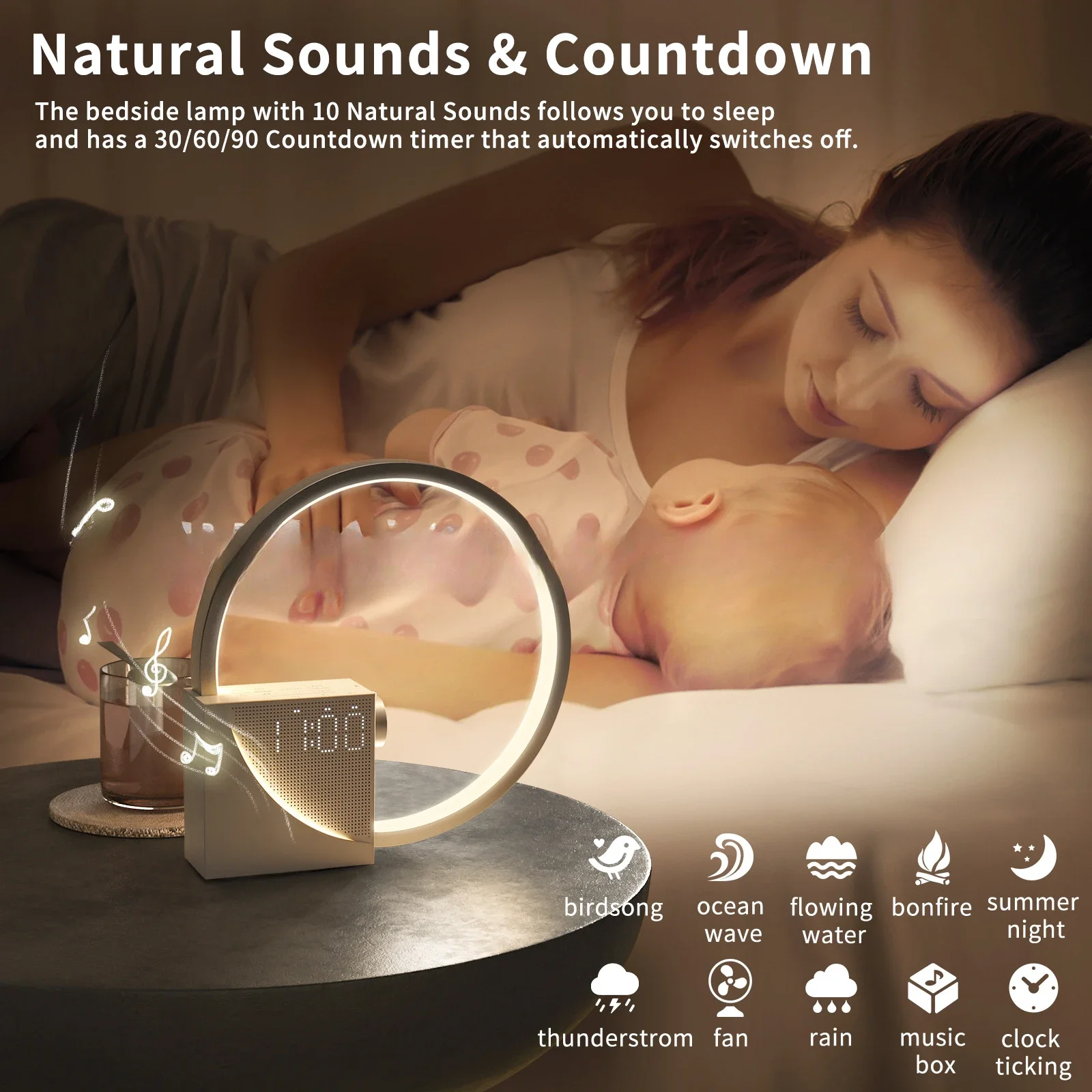 Multifunktionaler, verbesserter Wecker, Nachtlicht mit weißem Rauschen