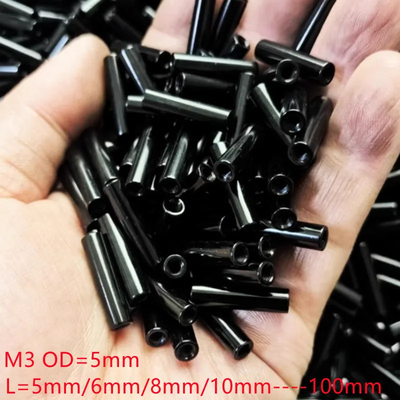 10 unids/lote M3 espaciador de perno redondo de aluminio negro M3 * 5/6/8/10/12/15/16/18/20/22/25/30/35/40mm a 100mm varillas de separación