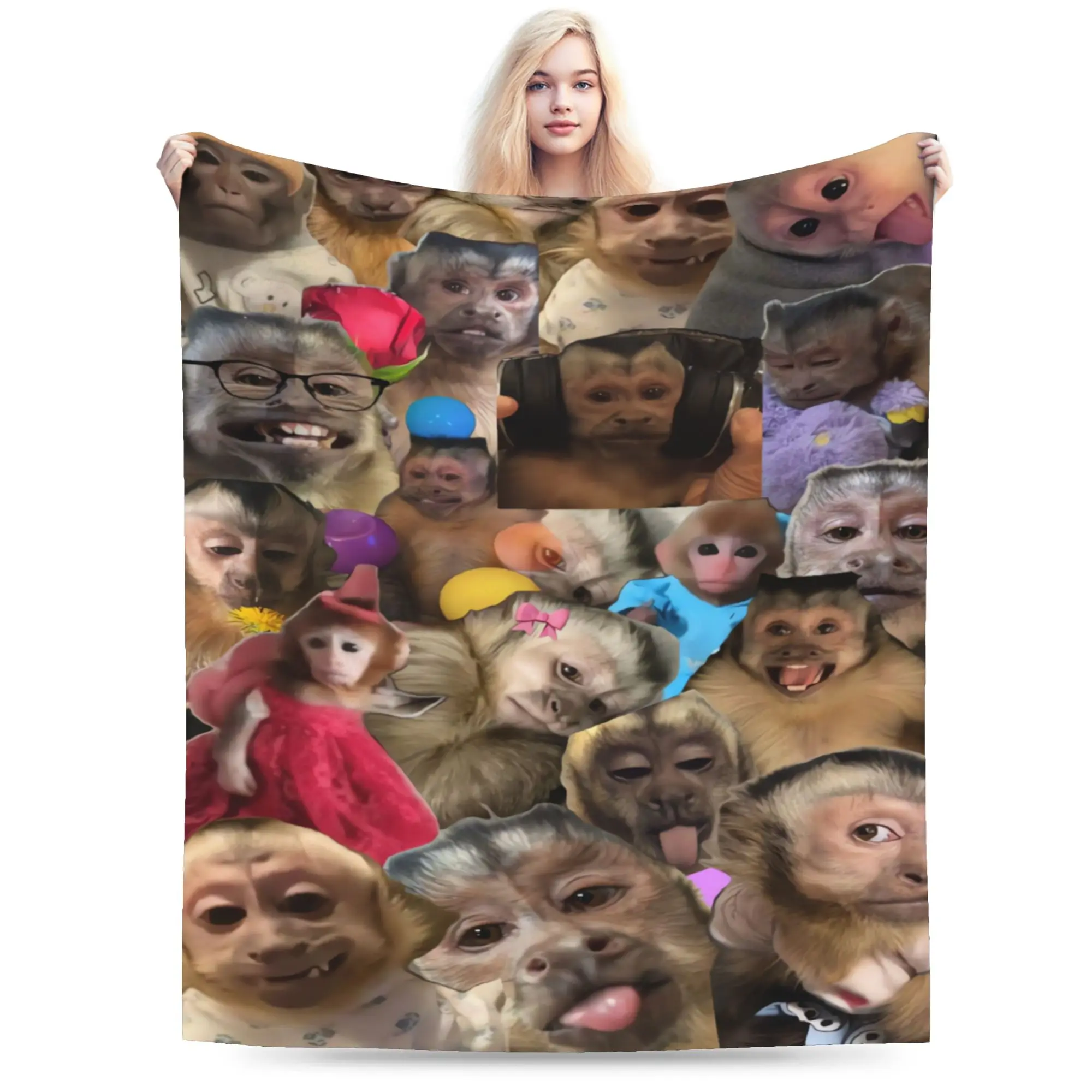 Funny Monkey Print Blanket  Soft Warm Novelty Plush Throw Blanket For Kids Adult Living Room Flannel Bedspread Bed Cover