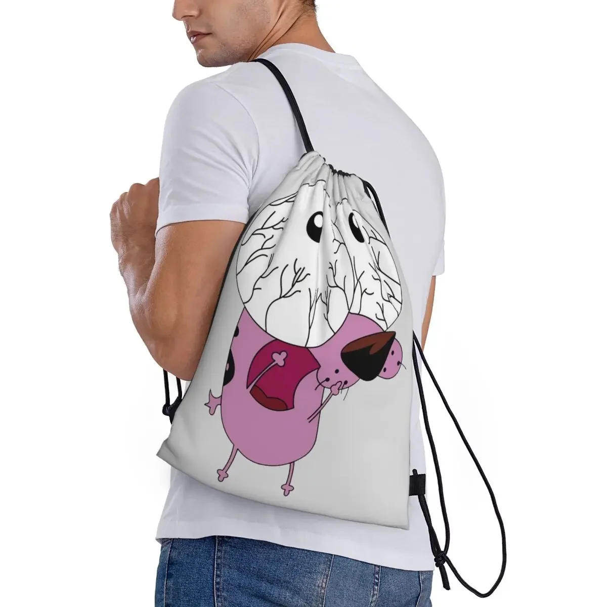 Custom C-Courage The Cowardly Dog Frightened Eyes Drawstring Bags Men Women Lightweight Sports Gym Storage Backpack