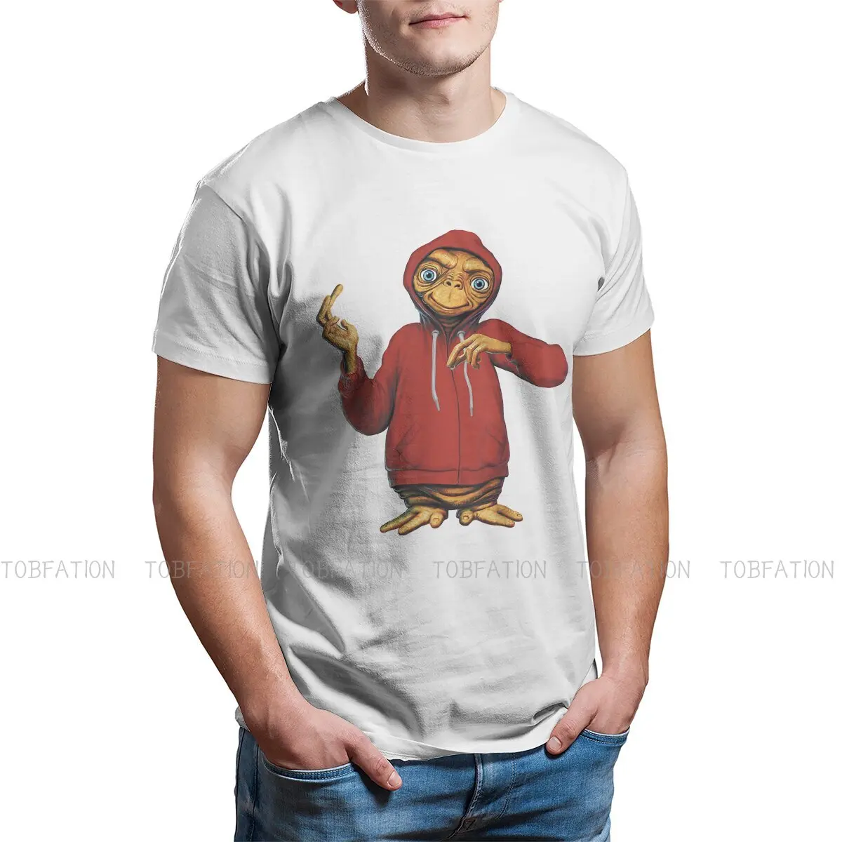 E.T. THE EXTRA-T ERRESTRIAL　背中にひび割れあり E.T. the Extra-Terrestrial Alien Film In Red Hoodie Tshirt Graphic