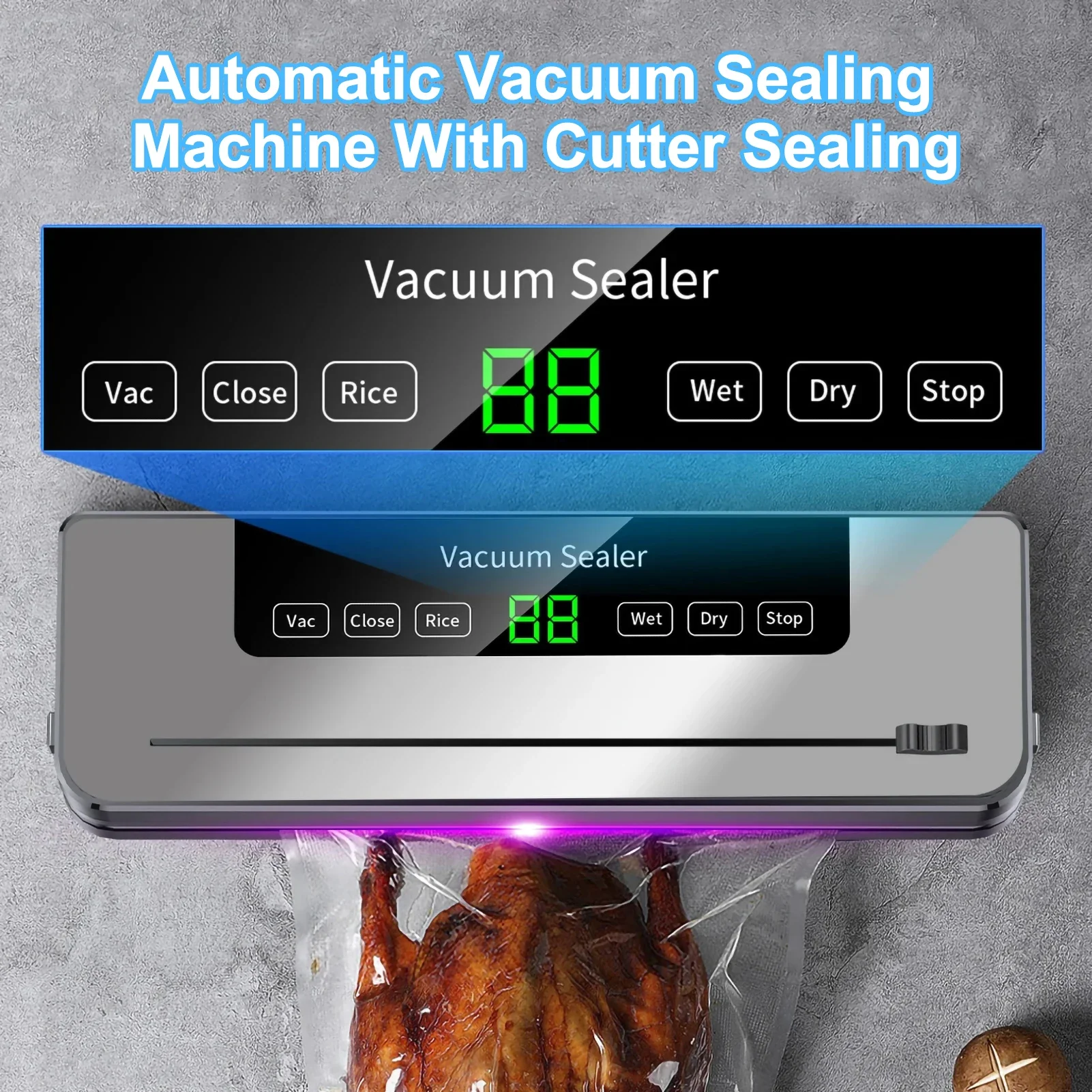 

Electric Vacuum Sealer Dry/wet Food Sealed Packaging Kitchen Food Storage Seal Portables Intelligent Sealing Machine with Cutter