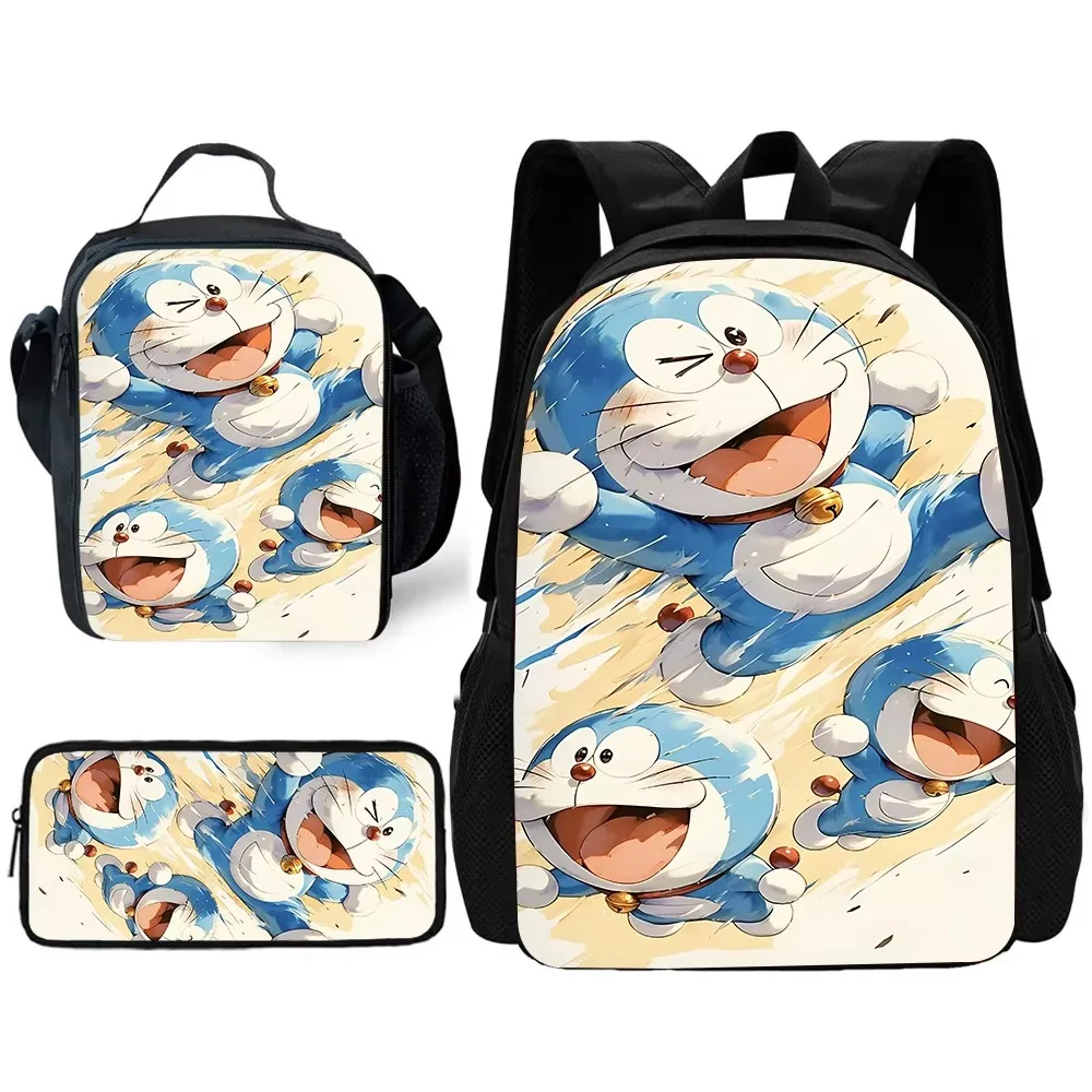 Cute Cartoon D-doraemons Child School Backpack with Lunch Bags ,Pencil Bags ,School Bags for Boys Girls Best Gift