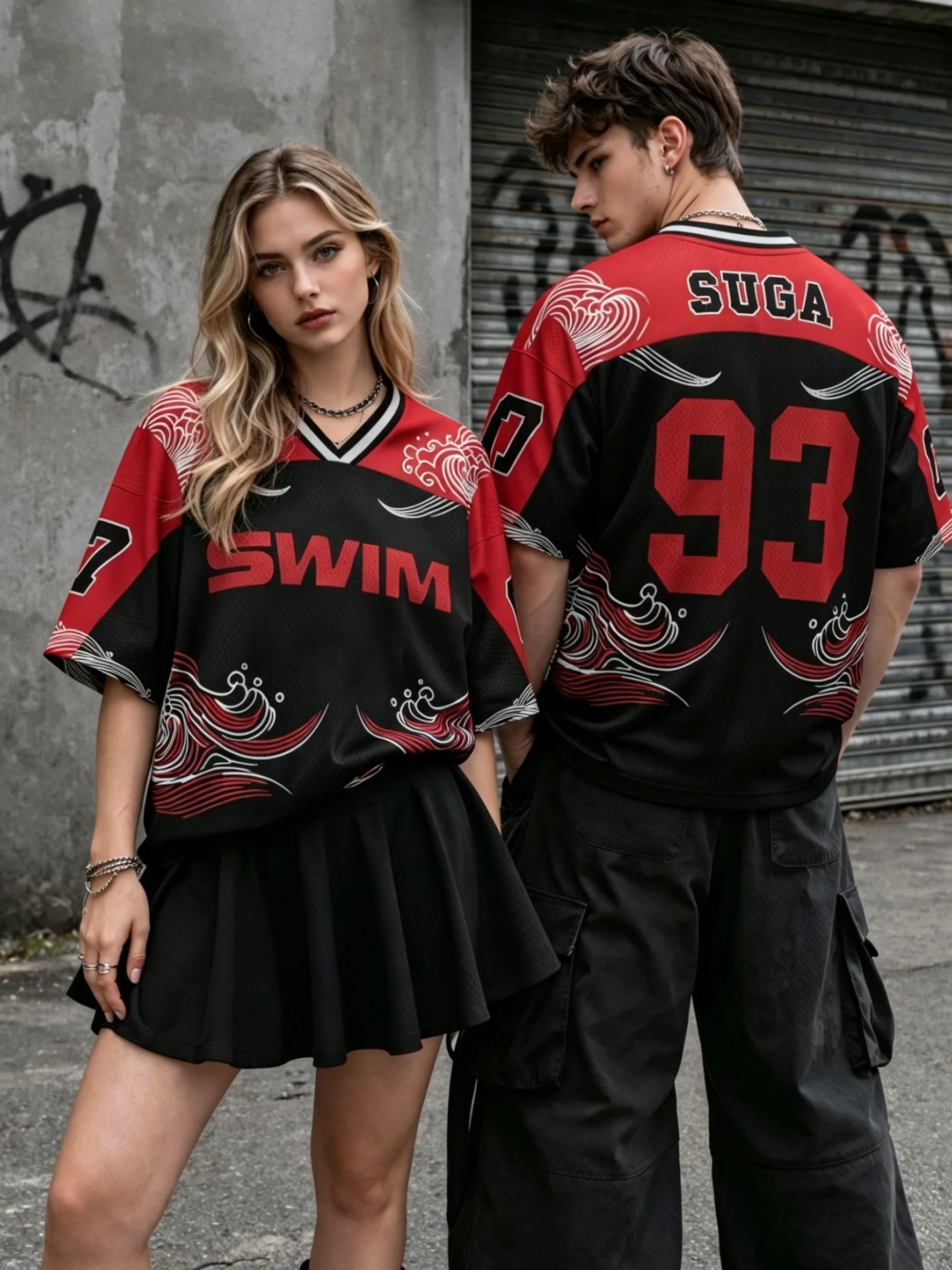 Camiseta Unisex SWIM 2026, Estilo Y2K, Prenda Urbana Moderna, Cuello en V, Holgada, Manga Corta, Regalo para el Verano, para Hombre y Mujer