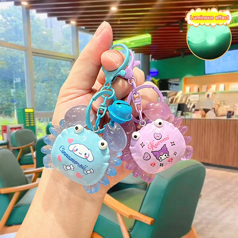 1PC Colorful Luminous Mini Printed Sanrio Kuromi Crab Keychain Backpack Pendant Car Hanging Gift Glowing Crab DIY Decoration