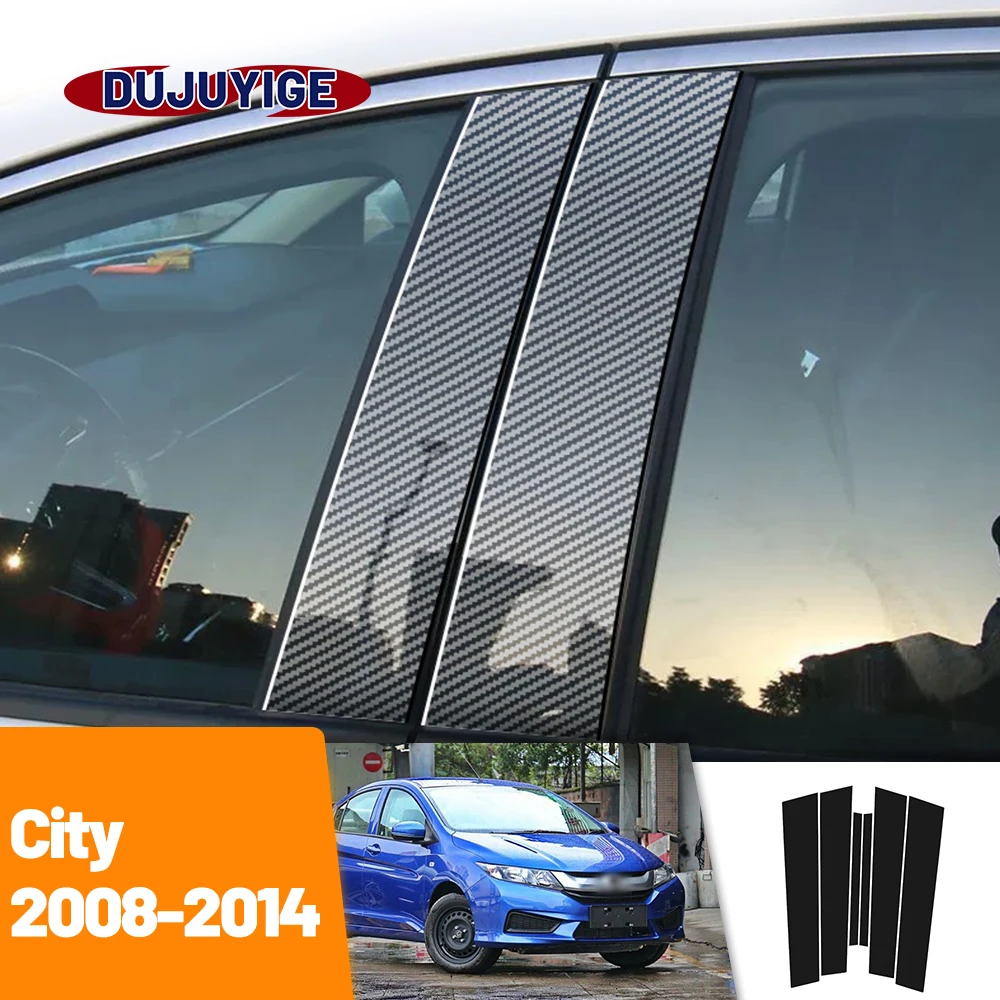 

For Honda City 2008-2014 2009 2010 2011 2012 2013 Carbon Fiber Window Door Column Deal B C Pillar Post Cover Trim Sticker