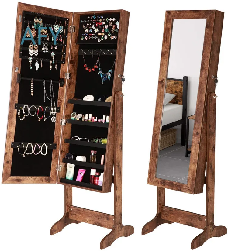 Simple Style Bedroom Furniture Floor Mirrored Antique Jewelry Cabinet for Jewelry for Home Decor Living Room Bedroom Storage