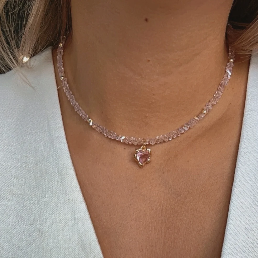 Fashion Vintage Sexy Zircon Heart Pendant Necklace For Women Female Boho Geometric Baroque Transparent Crystal Chain Jewelry